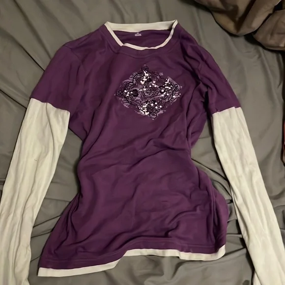 Tops | Y2k Double Layered Purple And White Long Sleeve Tee | Poshmark
